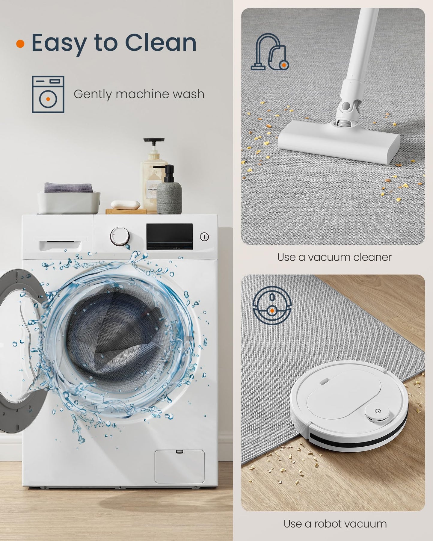 SONGMICS HOME Runner Rug 2.5x8 ft, Washable Area Rug for Living Room, Non-Slip Carpet, Faux Jute Rug, Home Decor, for Bedroom, Kitchen, Entryway, Dining Room, Dove Gray UTAR093G01