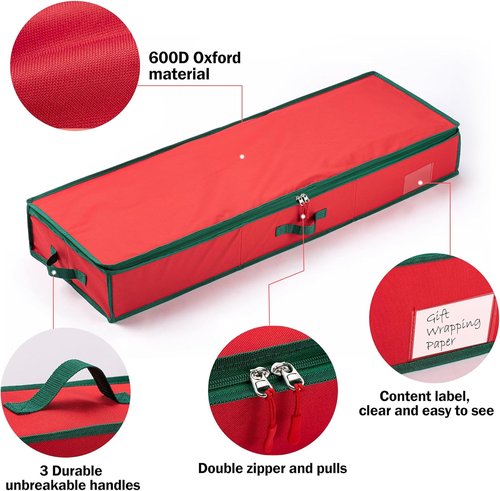 EXLIFBAG Wrapping Paper Organizer Storage for Christmas Gifts Wrapping Pape, Fits Ribbon, Ornaments, Holiday Accessories, 40"