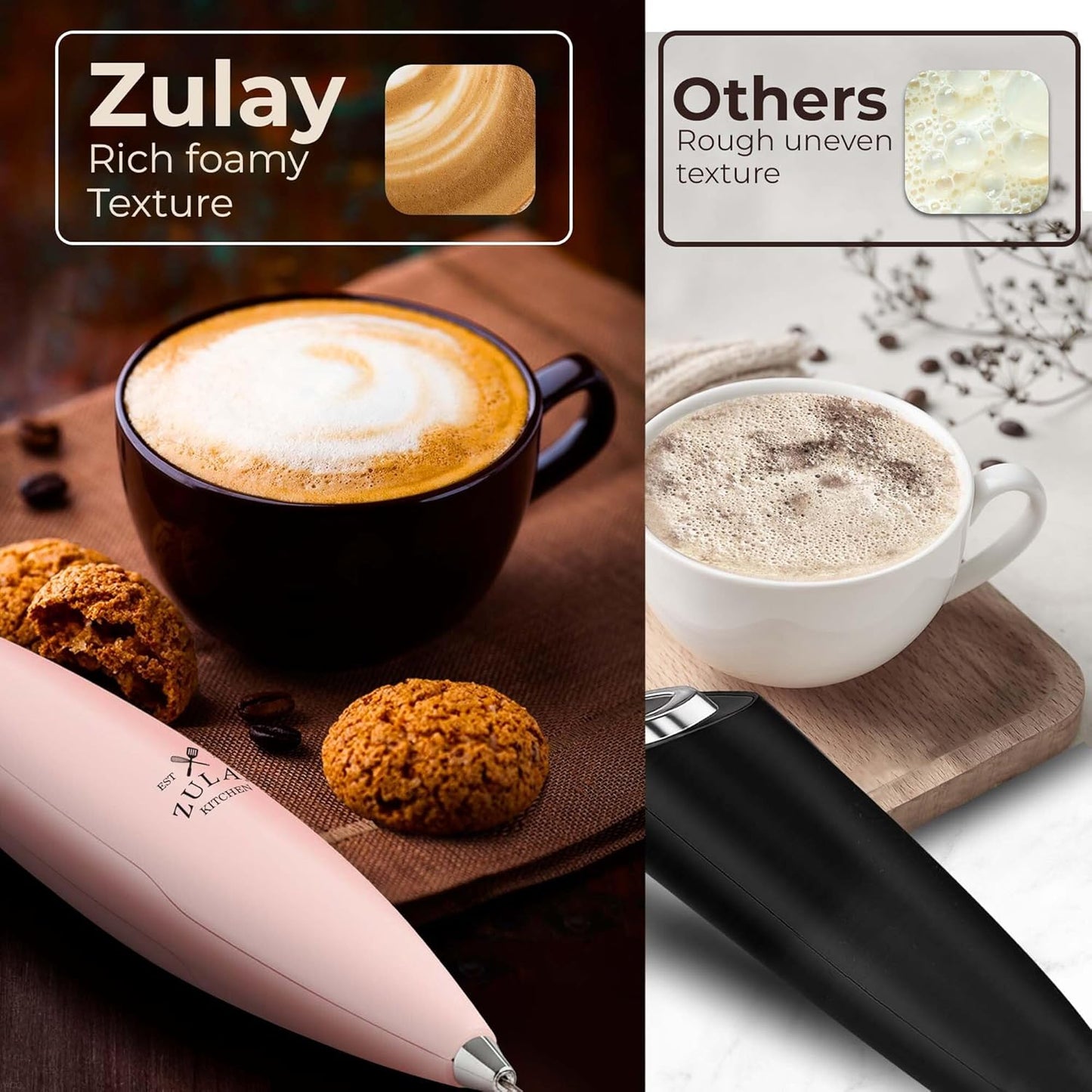 Zulay Kitchen Tornado Triple Whisk Milk Frother - Handheld Foam Maker for Coffee & Lattes - Spritz Pink