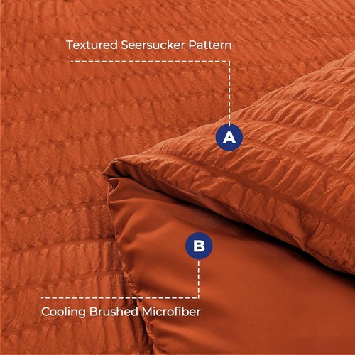 HYMOKEGE Twin Comforter Set - Burnt Orange Seersucker 5-Piece Luxury Bedding Set | All-Season Comfort