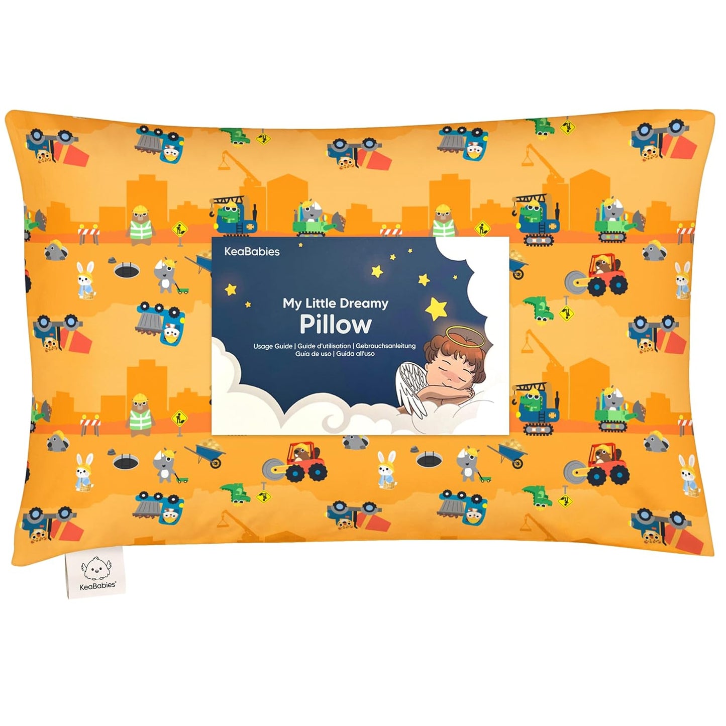 Little Builders Toddler Pillow - Organic Cotton Travel Bed Pillow with Soft, Breathable Case | 13x18 Inches