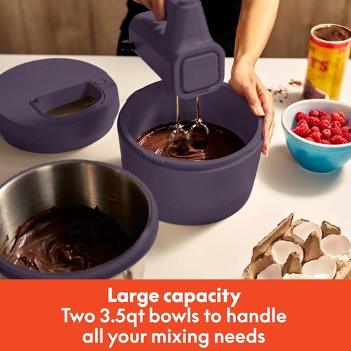 Bella 3.5 Qt Electric Hand & Stand Mixer - 2-in-1 with Bowl, Dough Hook & Whisk | Plum Color, 200 Watt
