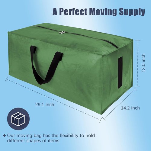 HOMESURE Large Water-Resistant Moving Bags - 4 Pack Heavy-Duty Storage Totes with Zippers & Handles | Olive Green
