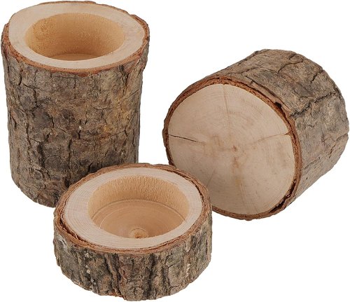FUNSUEI Wooden Tea Light Candle Holders - Rustic Votive Log Design for Table Decoration | 18 PCS in 3 Sizes