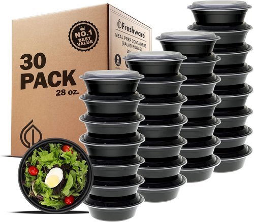 Freshware Meal Prep Bowl Containers - 30 Pack BPA-Free Plastic Bowls with Lids | Stackable, Microwave & Dishwasher Safe (28 oz)