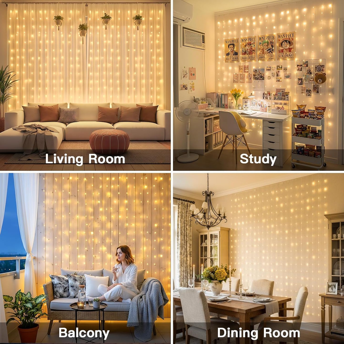 Suddus Tangle-Free Curtain Lights - 400 LED Waterproof Hanging Lights for Christmas & Events | Warm White