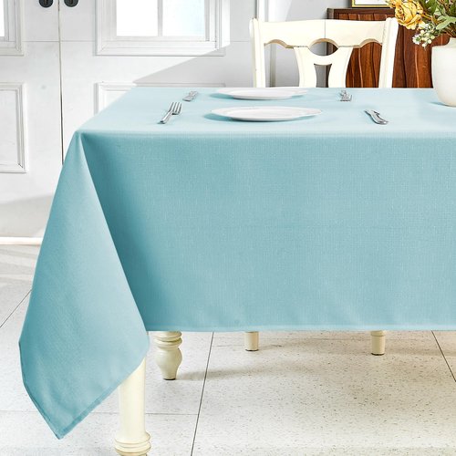 IVAPUPU Textured Linen Table Cloth for Rectangle Table - Light Blue Tablecloths Rectangular Waterproof Wrinkle Free Wipeable Dining Table Cover for Spring Wedding Birthday Kitchen Decor, 60 x 84 Inch