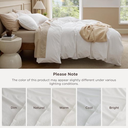 Bedsure 100% Washed Cotton Duvet Cover - Soft Natural White King Size Bedding Set (104"x90")