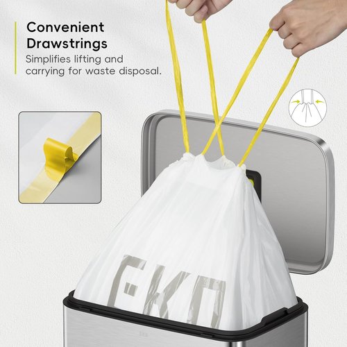 EKO 13 Gallon Drawstring Trash Bags - Extra-Strong Unscented, Leak-Resistant | 60 Count Roll for Kitchen & Household Use