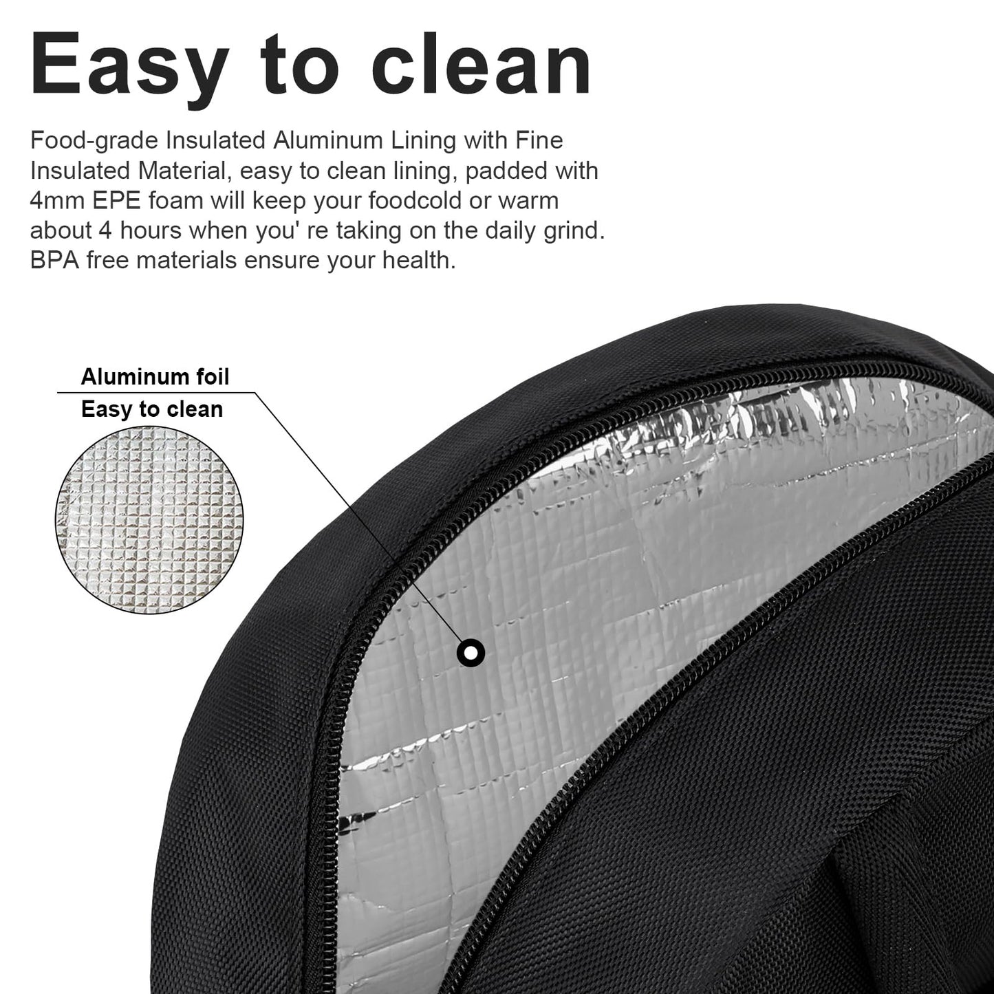 BALORAY Lunch Bag for Women Men Insulated Lunch Box for Adult Reusable Lunch Tote Bag for Work, Picnic or Travel (Solid Black)