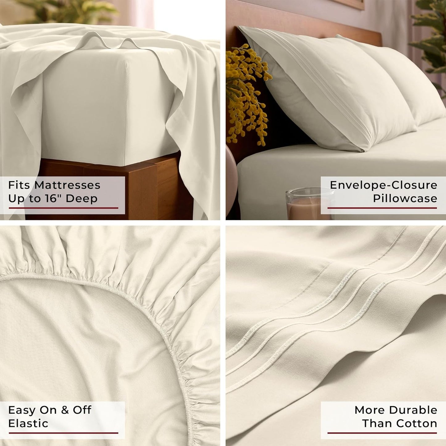 Mellanni Queen Sheets Set - Luxurious 4-Piece Bedding - Extra Soft, Cooling, Wrinkle-Resistant | Golden Ivory