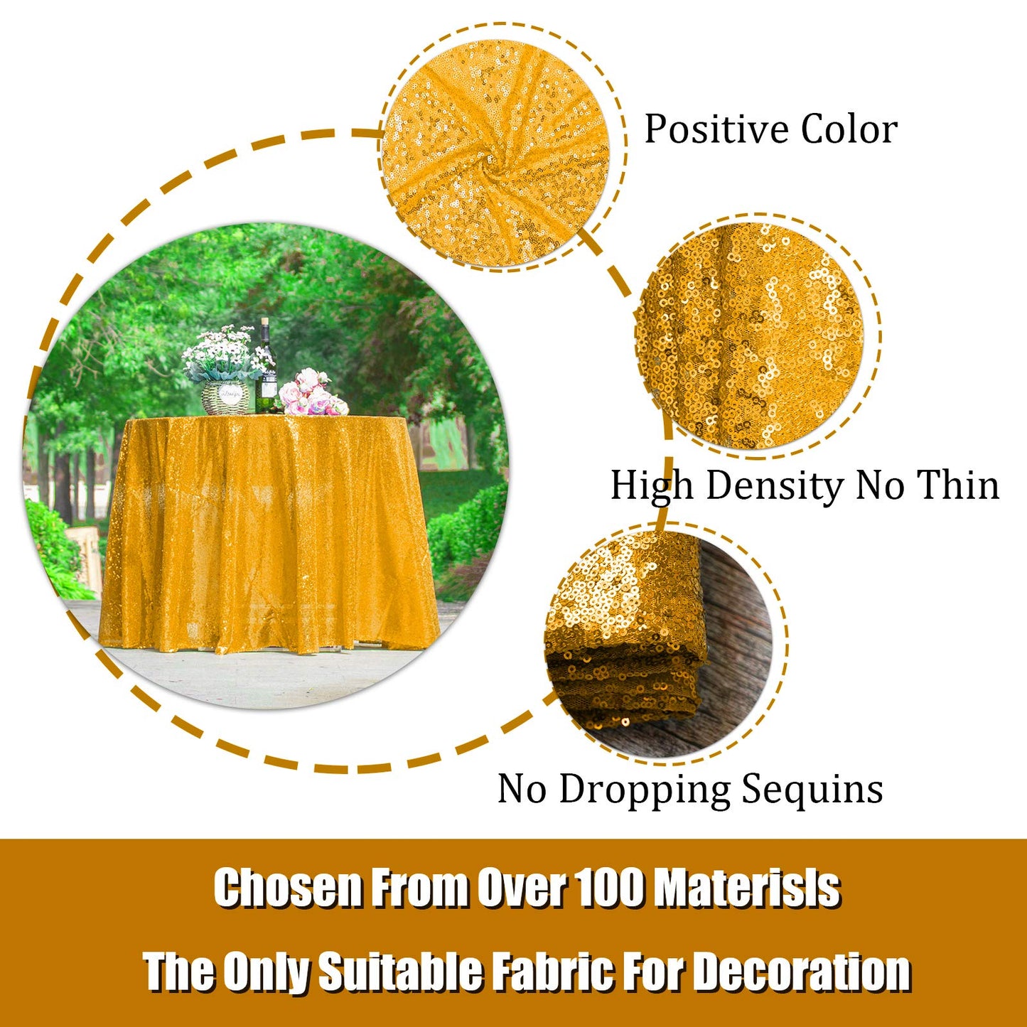 HMQIANG Gold Sequin Tablecloth Round 90" Sparkly Gold Drape Table Cloth Sequin Fabric Table Cover for Wedding Birthday Party Baby Shower