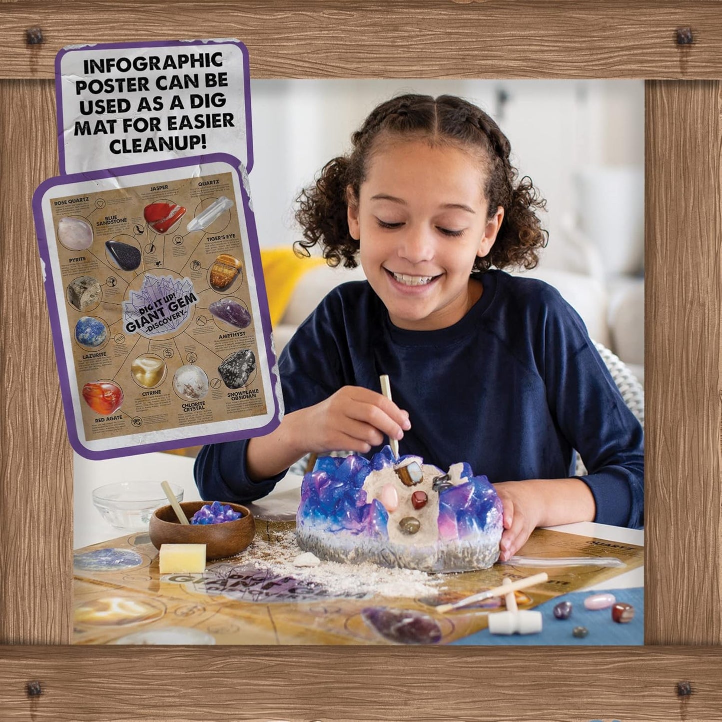 MindWare Dig It Up Giant Gem Discovery Kit - Engaging Geology Experience for Kids | 12 Real Polished Gemstones, Tools & Poster - Ages 4+
