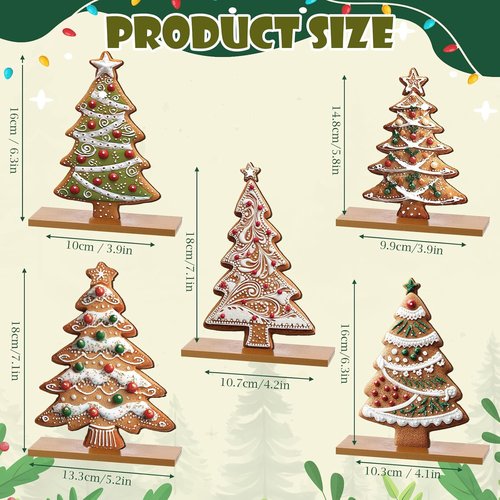 Chunful Gingerbread Christmas Table Decorations - 5 Pcs Wooden Centerpiece for Holiday Home Decor