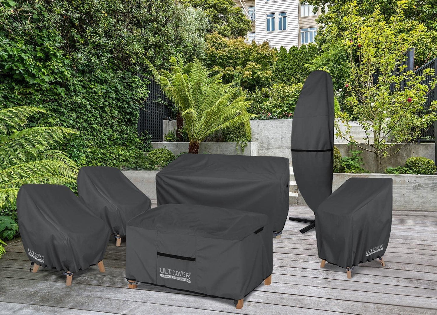 ULTCOVER Waterproof Patio Chair Cover - Durable Outdoor Deep Seat Cover for Chairs Up to 28W x 30D x 32H Inches, Black | 2 Pack
