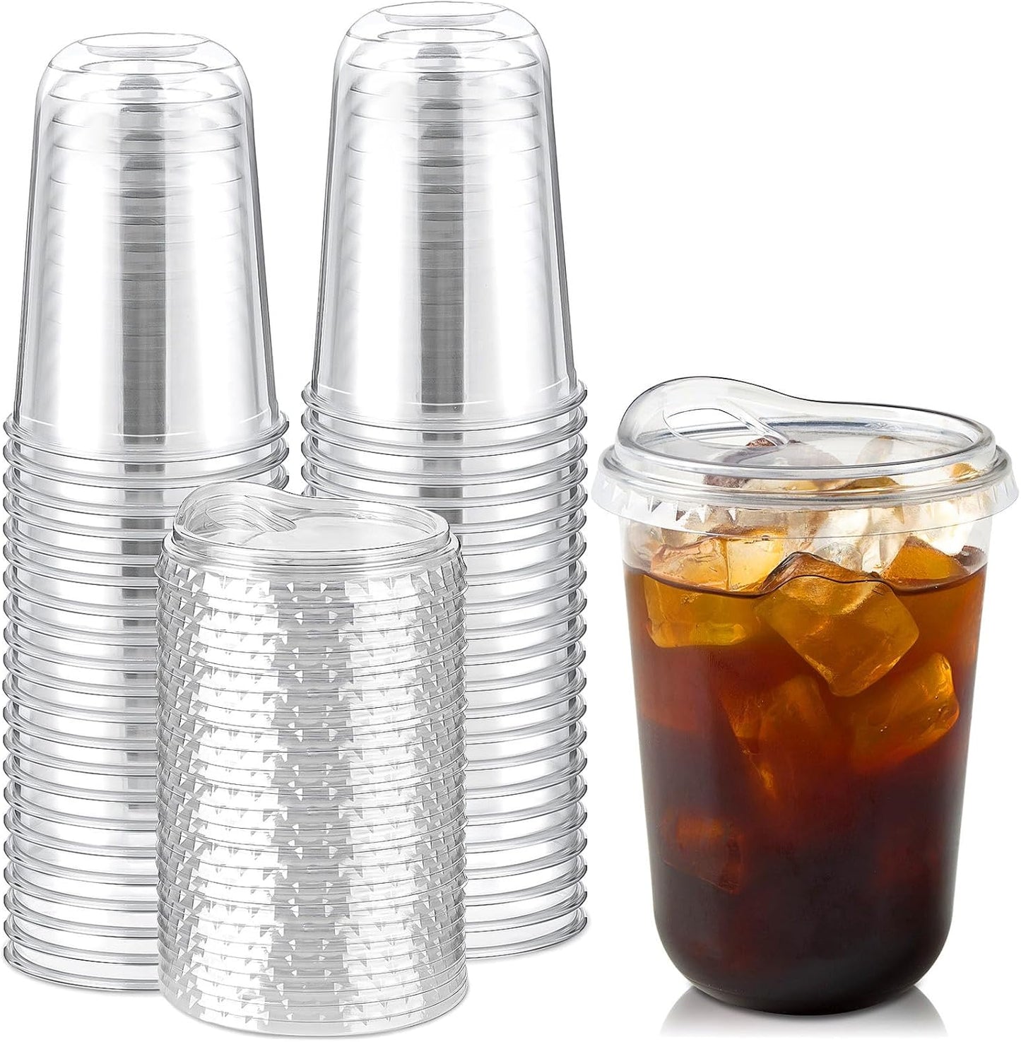 Skiennix 16 Oz Clear Plastic Cups - Disposable Iced Coffee Cups with Sip Lids | 50 Sets for Smoothies & Juices
