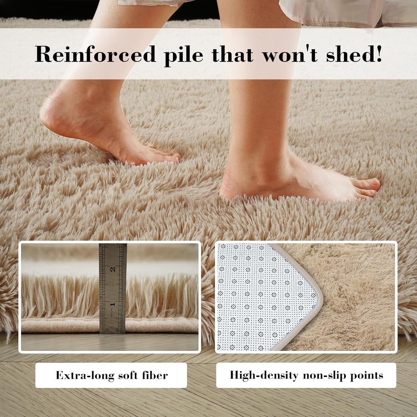 Skiennix Fluffy Shag Area Rug - Soft Beige 2x4 Bedroom & Living Room Decor