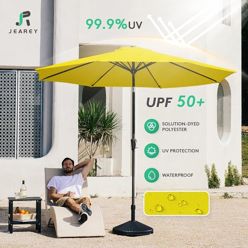 JEAREY 9FT Outdoor Patio Umbrella - UV Protection & Waterproof with Push Button Tilt | Yellow Market Umbrella