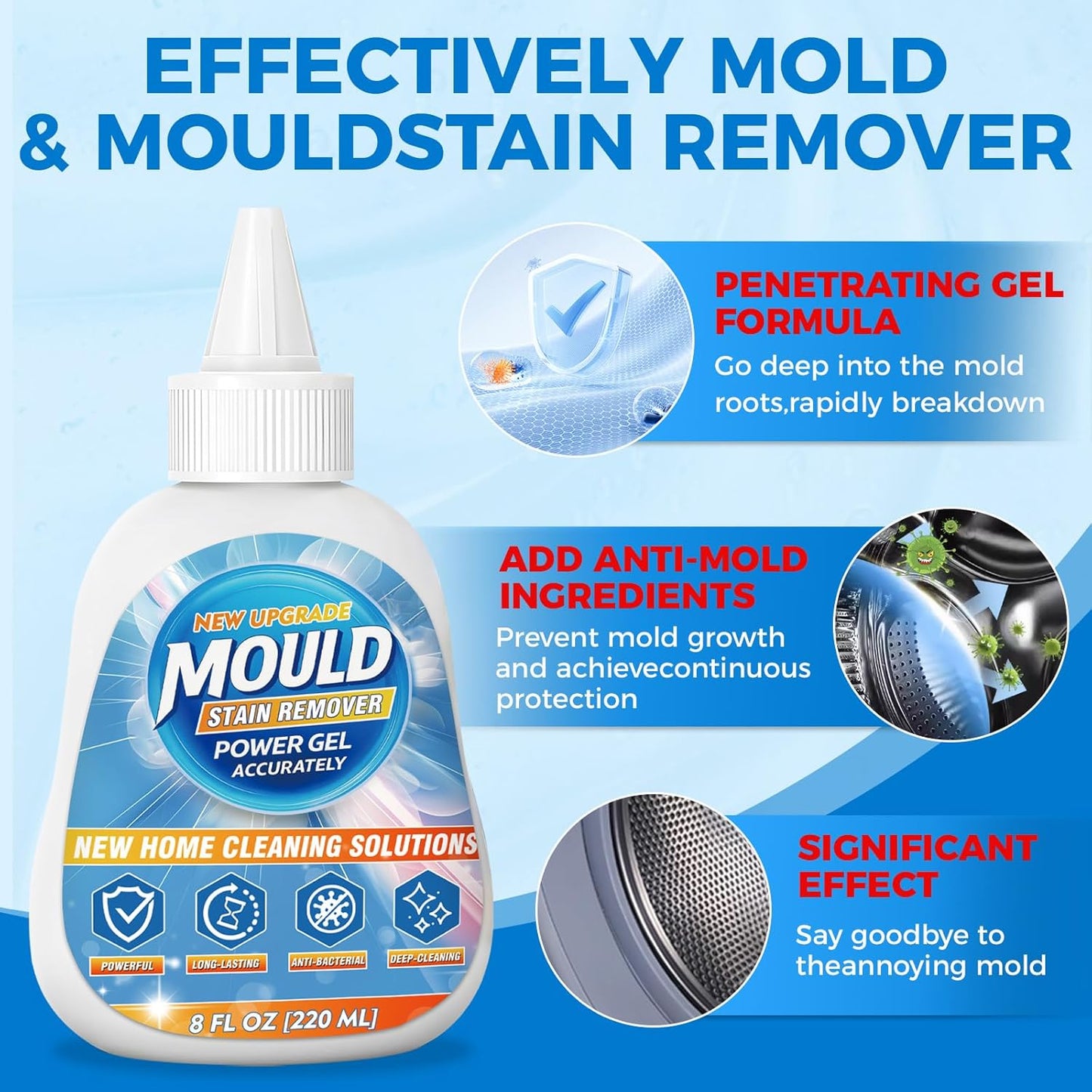 Regine Switzerland Mold Stain Remover Gel - Heavy Duty Cleaner for Home Sinks, Toilets & Grout (8 Fl Oz)