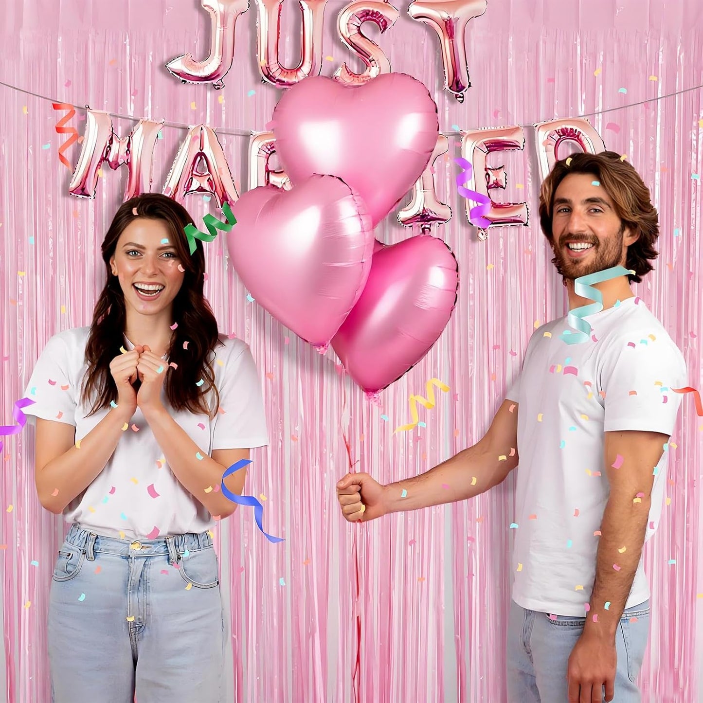 Skiennix Pastel Pink Birthday Party Backdrop - Foil Fringe Curtain 3.3x8.2ft | 2 Pack Streamers for Baby Showers & Bachelorette Parties