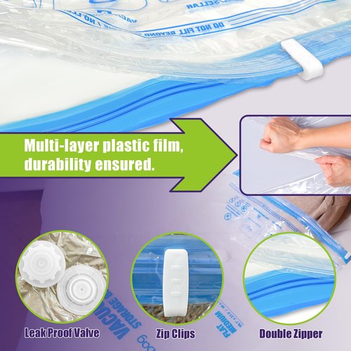 HIBAG Vacuum Storage Bags with Electric Pump, Vacuum Seal Bags for Clothing, Pillows, Blanket Bedding Comforters, 20 pack