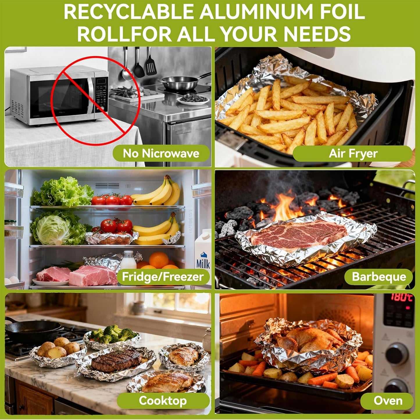 Aluminum Foil Roll - 12" x 350ft Heavy-Duty Food Safe Foil with Cutter for Cooking & Baking