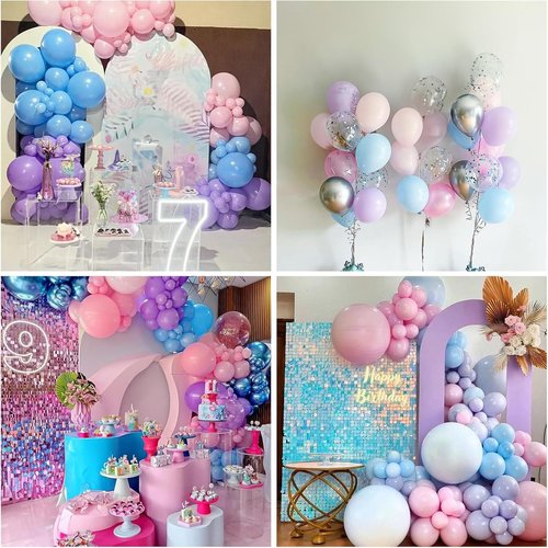 HILAVO Pink Purple Blue Balloon 60Pcs 12 Inch Metallic Pastel Balloon Iridescent Pearl Pink Blue Purple Party Balloons for Girls Mermaid Snowflake Princess Birthday Baby Shower Party Decoration