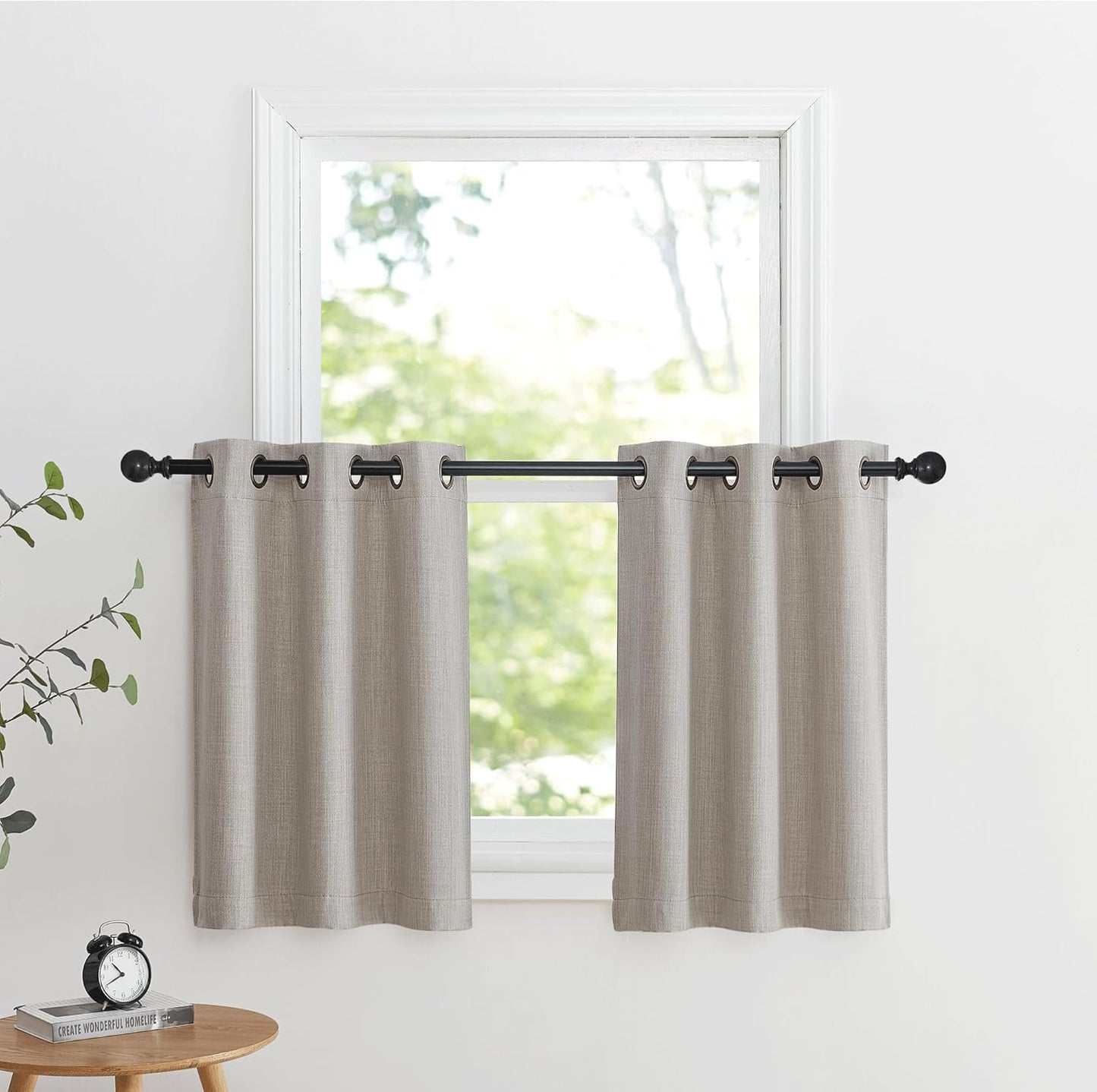 NICETOWN Blackout Thermal Insulated Valances - Farmhouse Short Curtains for Living Room | 34" W x 36" L, Angora, 2 Panels