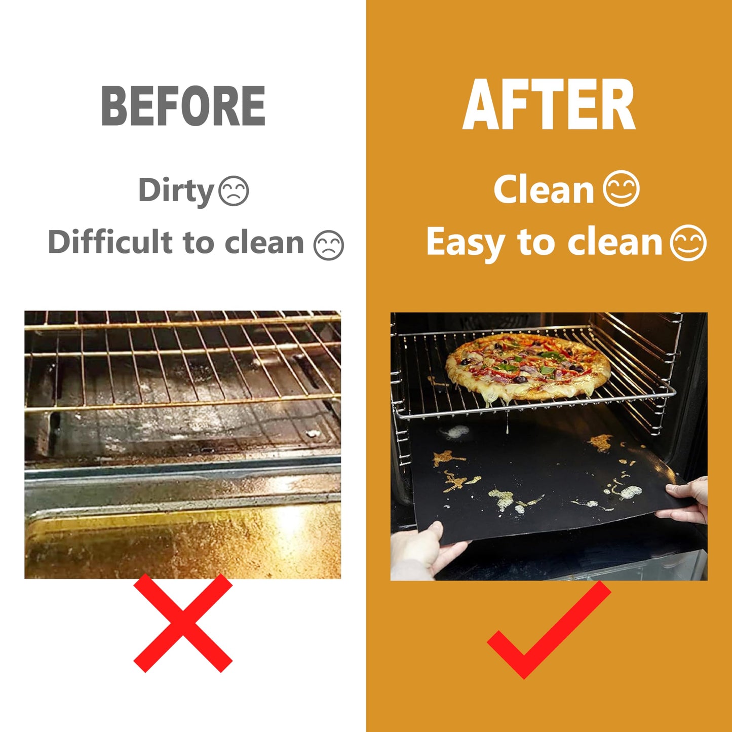 Oven Liners for Bottom of Oven, 2 Pack Large Thick Heavy Duty 100% Non-stick Reusable Teflon Oven Mat, 17”x25” Baking Mat for Electric, Gas, Toaster Ovens, Grills,Kitchen Friendly Cooking Accessory