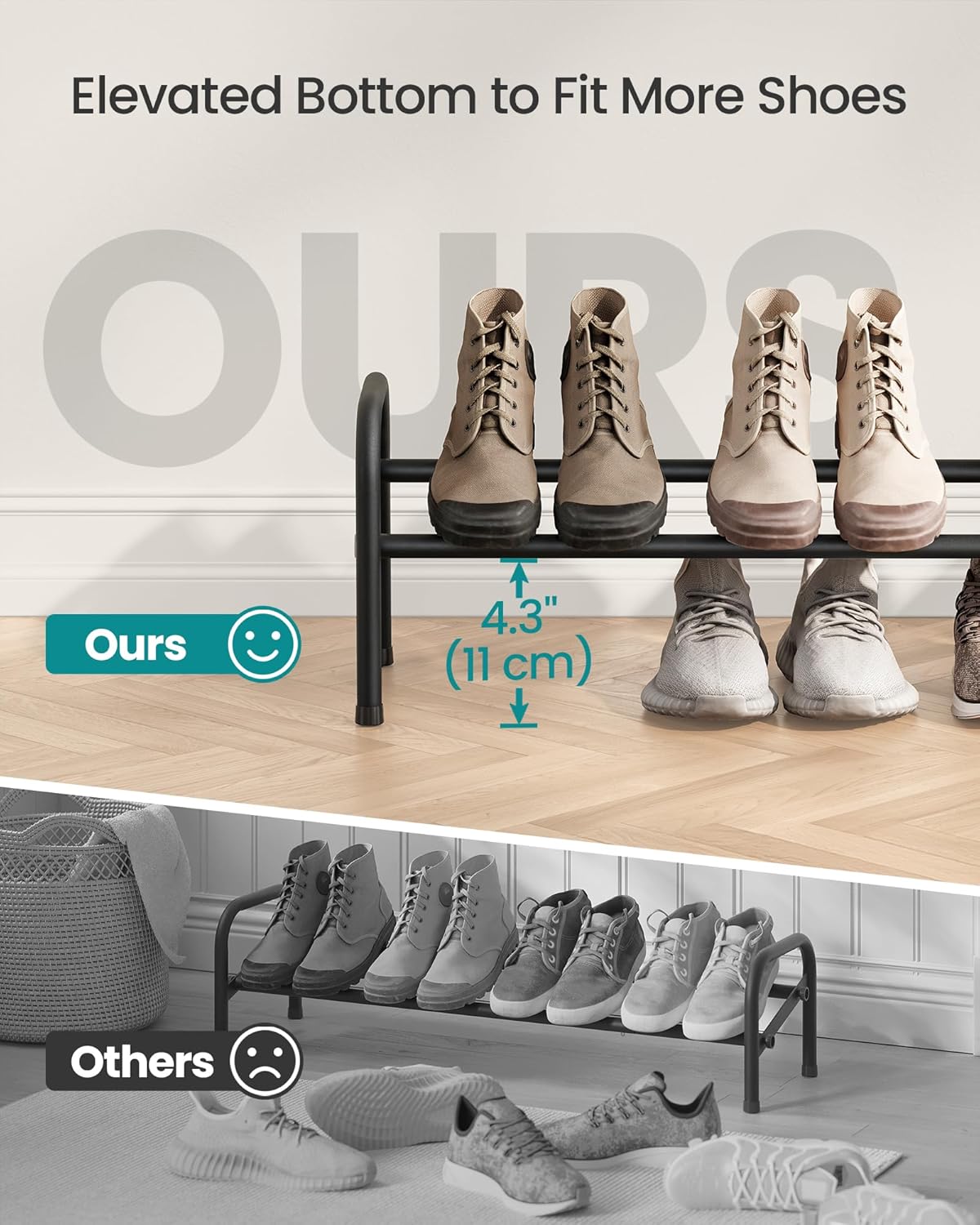 SONGMICS Expandable Shoe Rack - Adjustable 1 Tier Organizer for 10 Pairs - Metal Free Standing, Ink Black