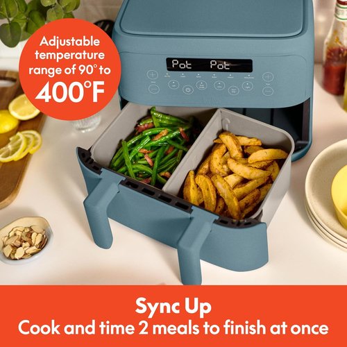 Bella 4 Qt TriZone Air Fryer - EverGood™ Ceramic Nonstick Coating, Dual Basket Design, Digital Touchscreen | 1200 Watt, Surf Color