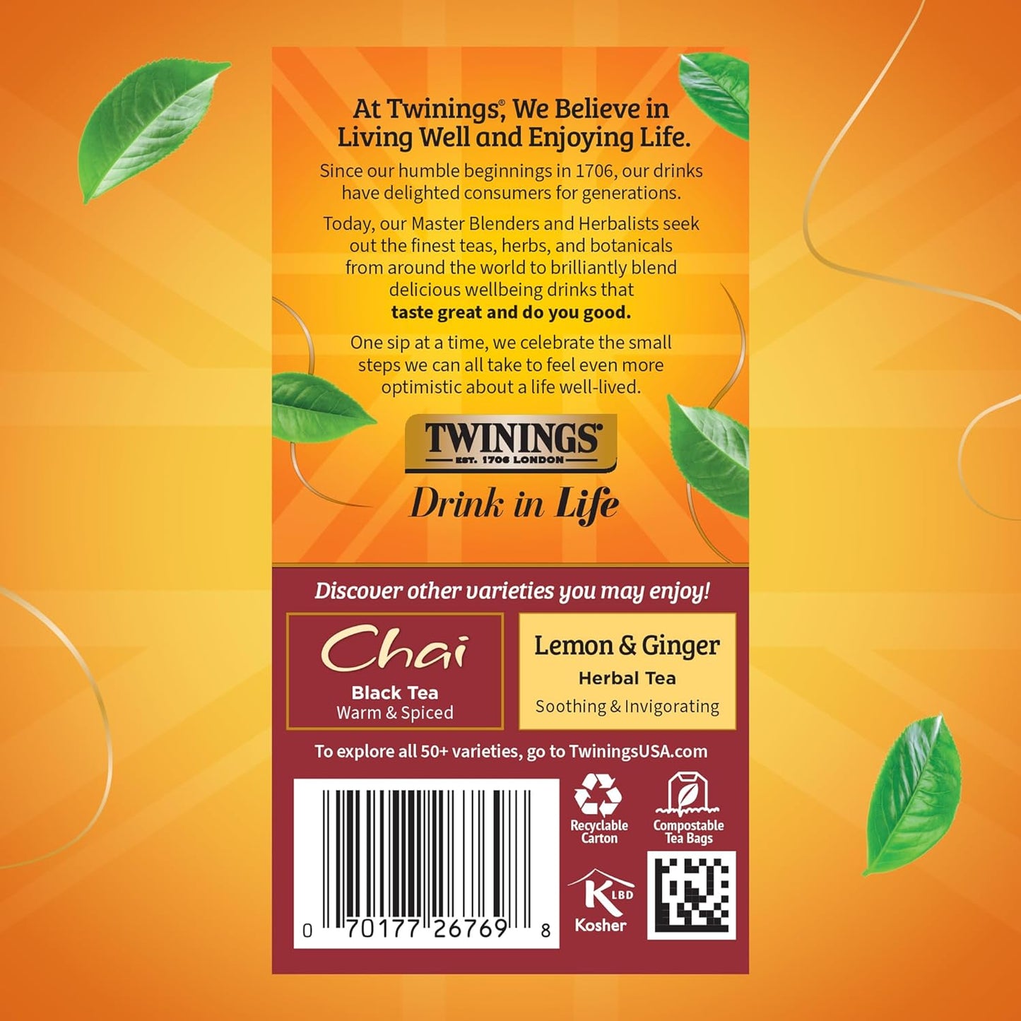 Twinings Pumpkin Spice Chai Black Tea - Warm & Spicy Flavor, 20 Individually Wrapped Bags, Pack of 6