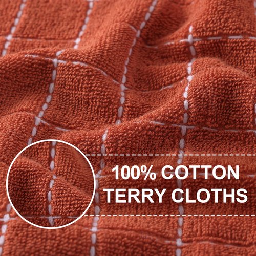 Homaxy 100% Cotton Terry Kitchen Towels(Rust, 13 x 28 inches), Checkered Designed, Soft and Super Absorbent Dish Towels, 12 Pack