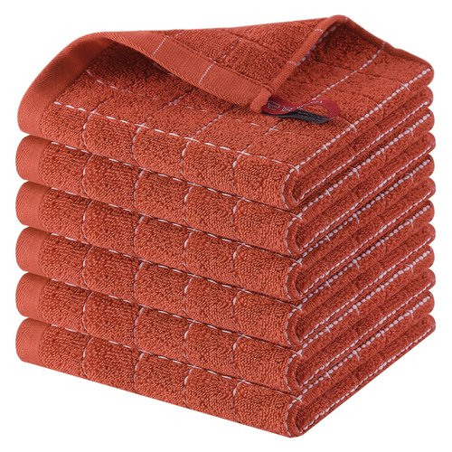 Homaxy 100% Cotton Terry Kitchen Dish Cloths, Ultra Soft and Absorbent Dish Towels for Kitchen, Suitable for Drying and Washing Dishes, 6 Pack, 12 x 12 Inches, Rust