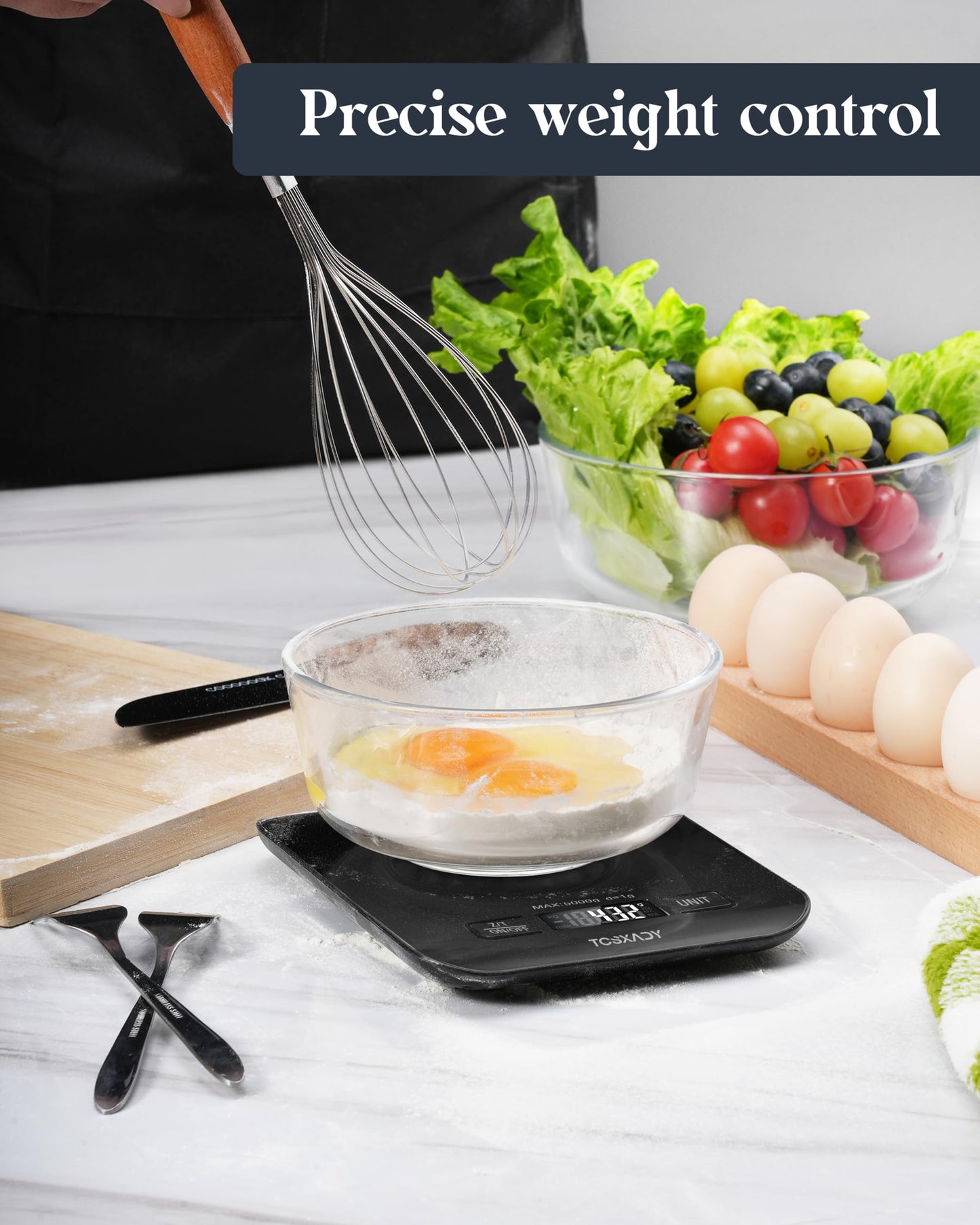 Tcsxady Food Scale, 11lb Kitchen Scale with 6 Units LCD Display and Tare Function, 0.05oz/1g Digital Kitchen Scale Compact Design for Baking, Healthy Cooking, Meal Prep, 304 Stainless Steel Black