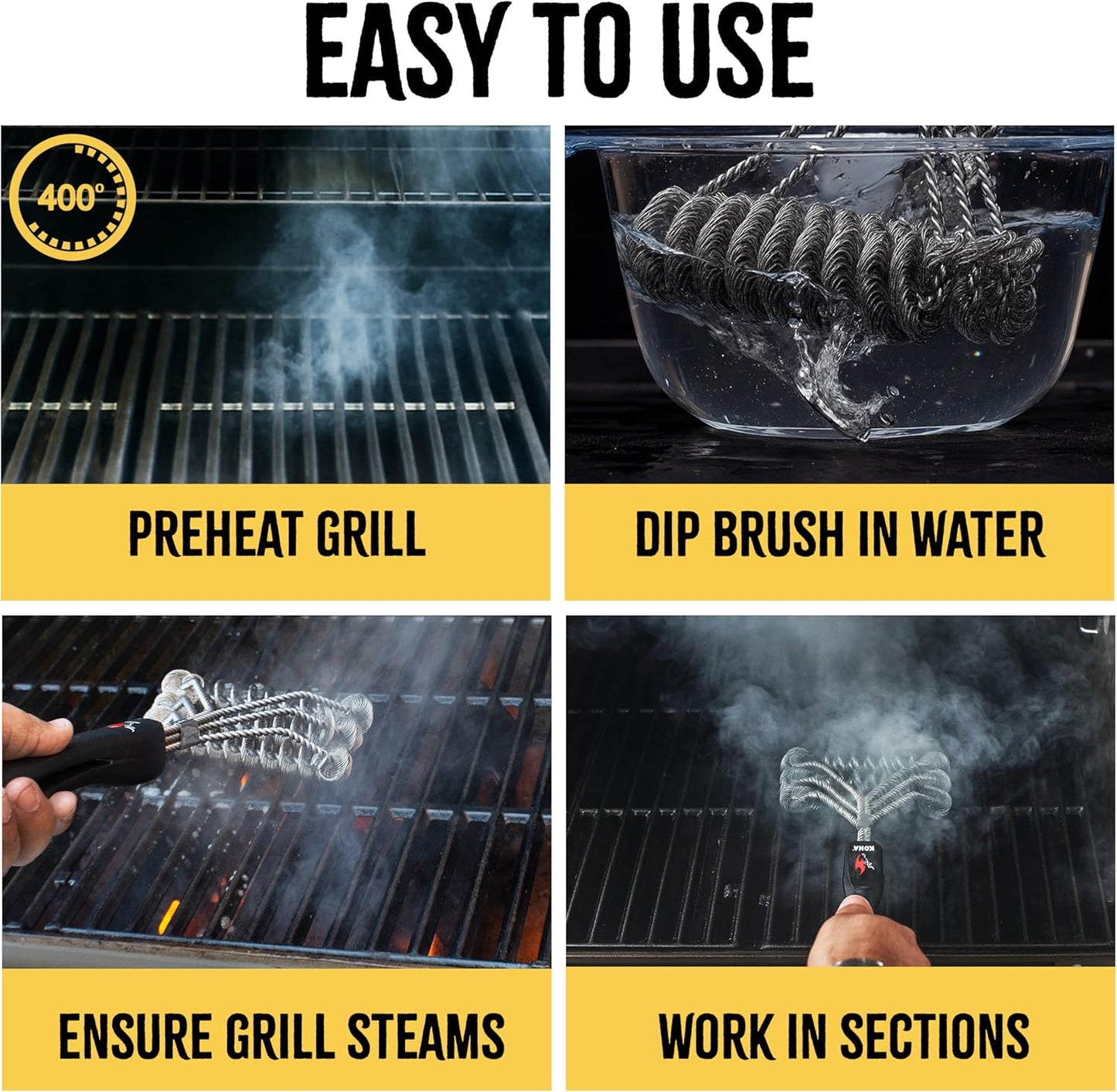 Kona Safe/Clean Grill Brush - Bristle-Free BBQ Cleaner | 100% Rust Resistant Stainless Steel for All Grills