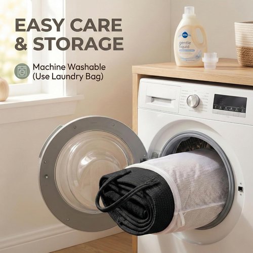 JMvicyroam 65L Extra Large Blanket Basket - Woven Cotton Rope Laundry Hamper with Reinforced Handles | Machine Washable, Black