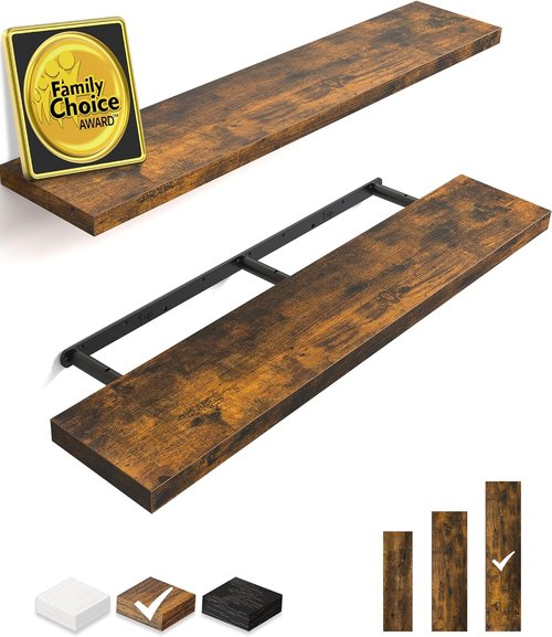 BAYKA Floating Shelves - 48-Inch Rustic Wood Wall Mounted Storage for Home & Office | Set of 2
