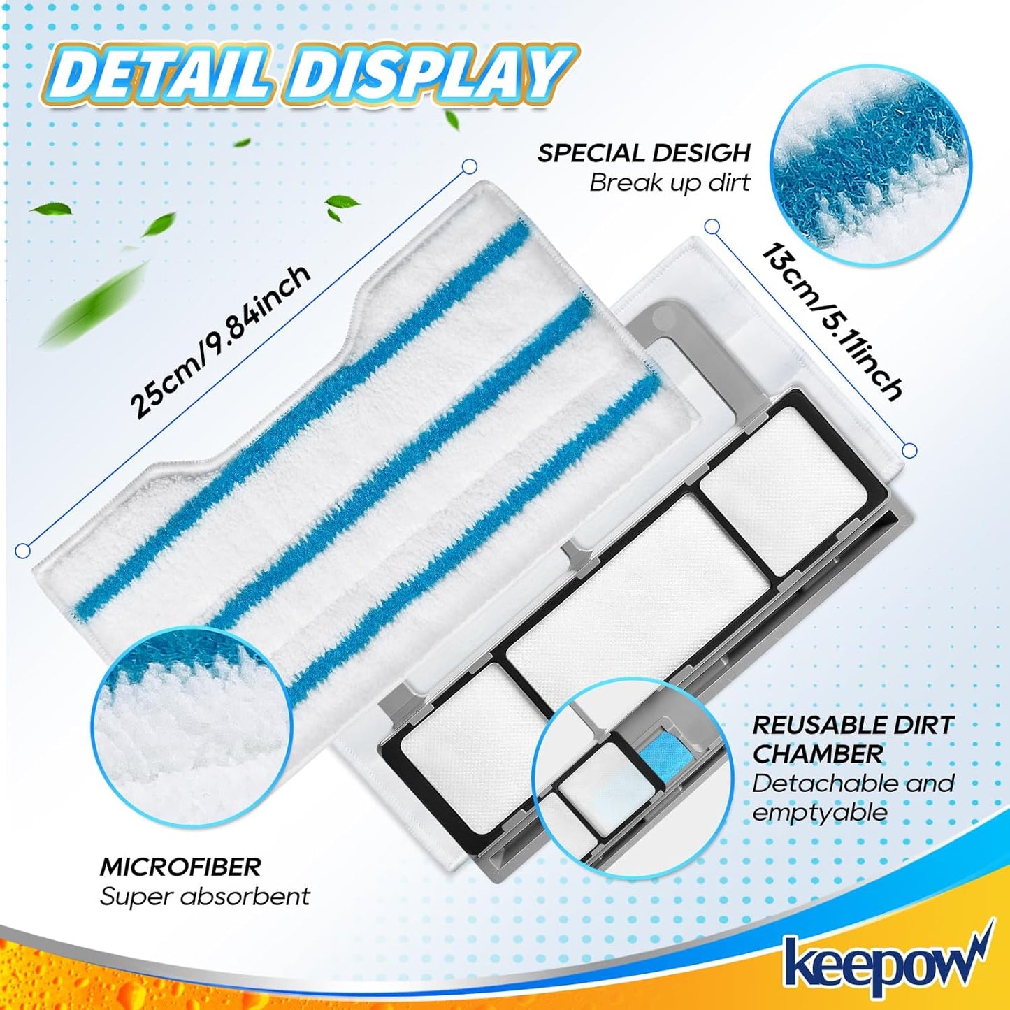 KEEPOW Reusable Mop Replacement Pads - Compatible with Shark Vac Mop Models | Washable & Upgraded Dirt Chamber (1+3+6 Pads)