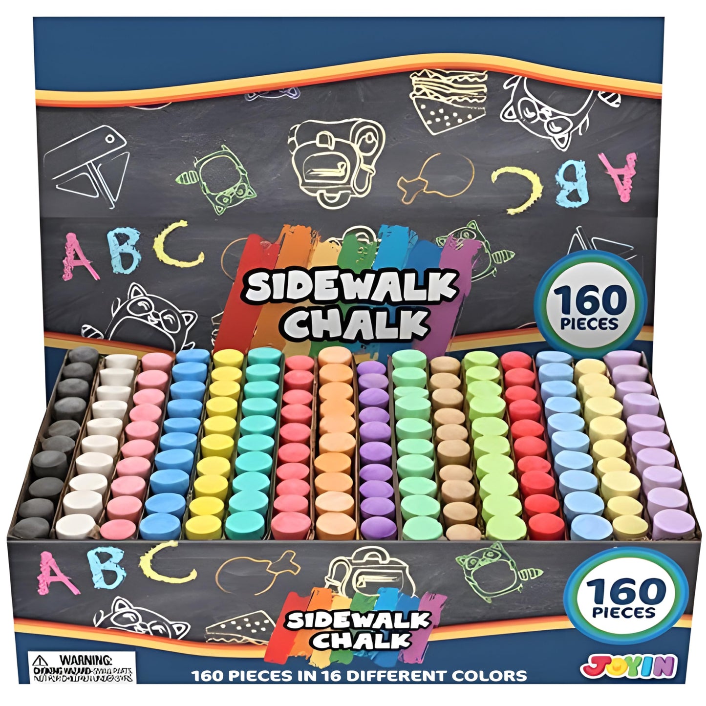 JOYIN 160 PCS Sidewalk Chalks Set-16 Colors Non-Toxic Washable Jumbo Chalk for Outdoor Art Play, Painting on Chalkboard, Blackboard and Playground