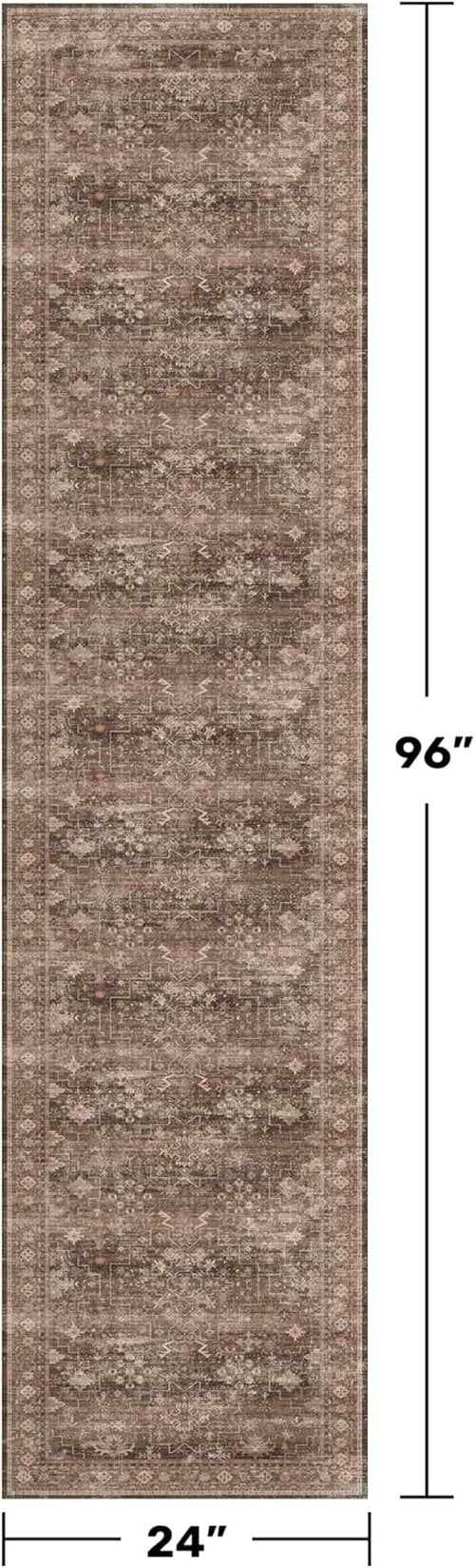 Boho Washable 2x8 Long Rug - Non-Skid Floral Vintage Carpet for Hallway & Kitchen | Soft, Stain-Resistant Mat (Gold Brown)