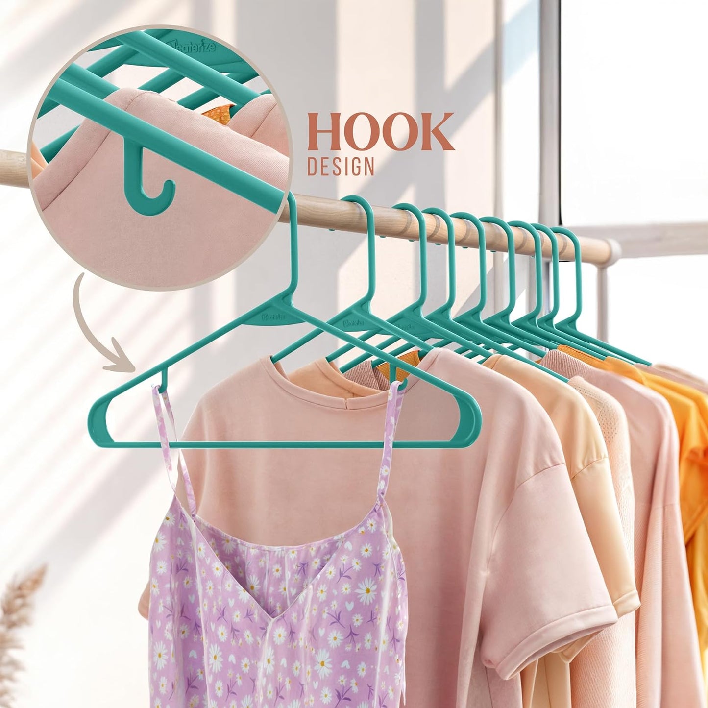 Skiennix Plastic Hangers 20 Pack - Space-Saving Clothes Hangers in Aqua for Closet Organization