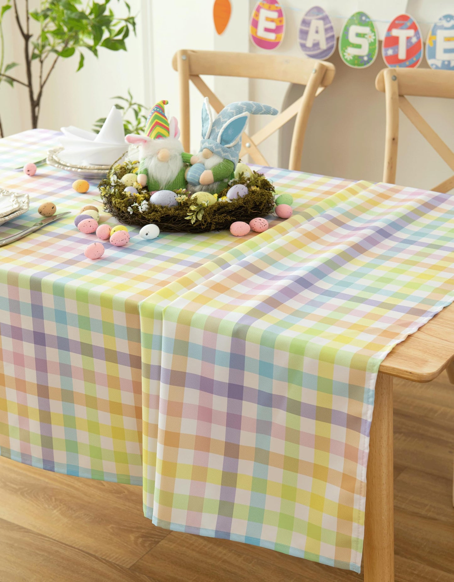 Essifunia Waterproof Colorful Chequer Tablecloth Fabric - Spring Oblong 52x70 Inch Classic Buffalo Tartan Festive Table Cloth for Indoor Use - Easter Sunday for Dinner, BBQs, and Parties