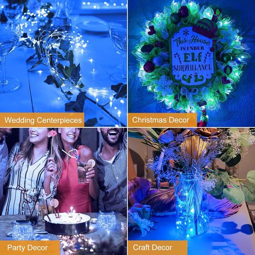 Btfarm 6 Pack Fairy Lights - Battery Operated 20 LED Twinkle Lights | Waterproof Mini Silver Wire, Blue