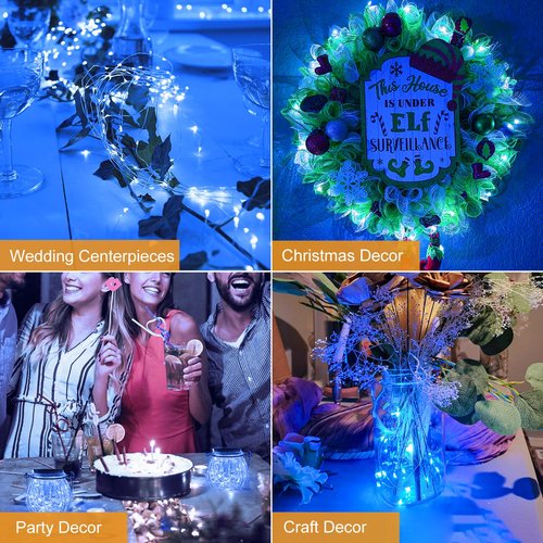 btfarm 6 Pack Fairy Lights Battery Operated [3 Modes], 7ft 20 Led Twinkle Lights String Lights Waterproof Bulk Small Mini Silver Wire for Mason Jars Vases Wedding Table Centerpiece, Blue