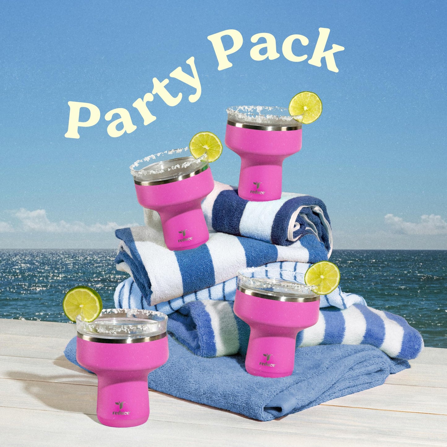 REDUCE Saltini 16oz Cocktail Tumbler - Insulated Margarita Tumbler with Lid-Keeps Drinks Cold for 10 Hours-360 Sippable Martini Glass Alternative-Shatterproof Perfect for Parties-Sunset Fuchsia-4 Pack