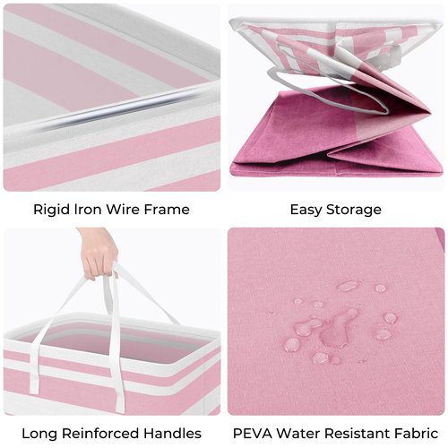 HomeHacks 2 Pack Large Laundry Baskets, Waterproof, Freestanding Laundry Hampers, Collapsible Clothes Hamper with Reinforced Handles in Laundry, College Dorm, Bathroom, Bedroom (Pink, 75Lx2)