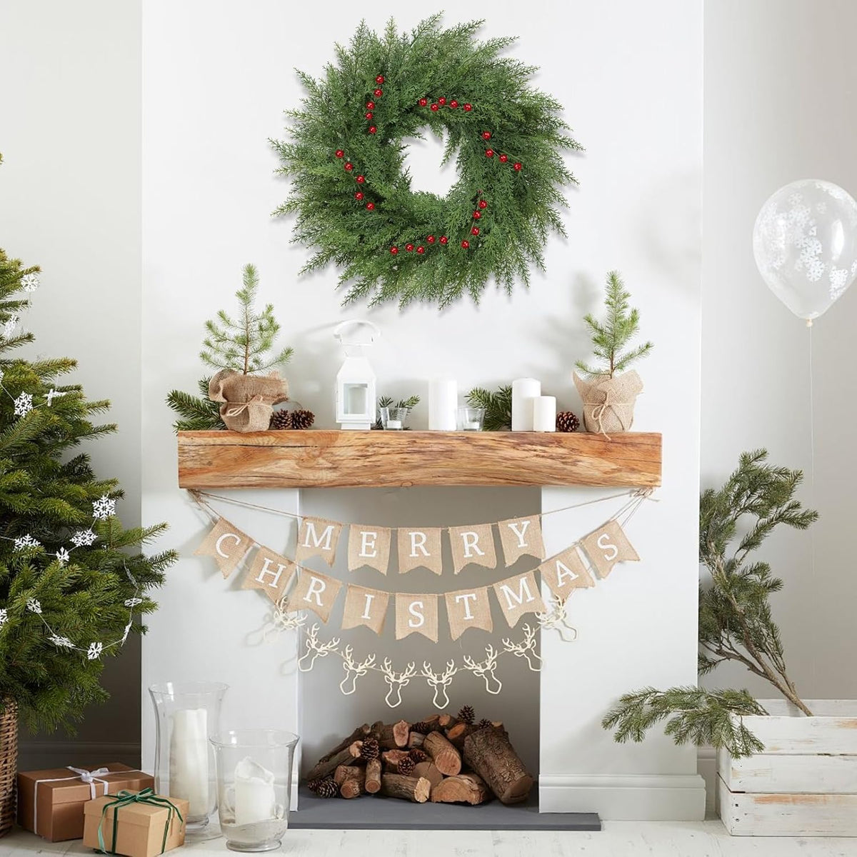 Lush Christmas Wreath - 24-Inch Real Touch Faux Cedar with Red Berries | Indoor & Outdoor Holiday Decor