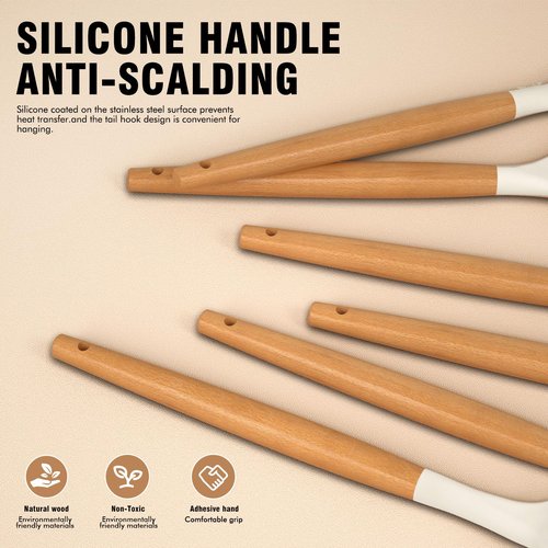AVGPD Silicone Cooking Utensils Set, Silicone Utensils for Cooking, 446° Heat Resistant Kitchen Utensil Silicone Spatula Sets, Kitchen Gadgets for Non-Stick Cookware BPA FREE (Cream White)