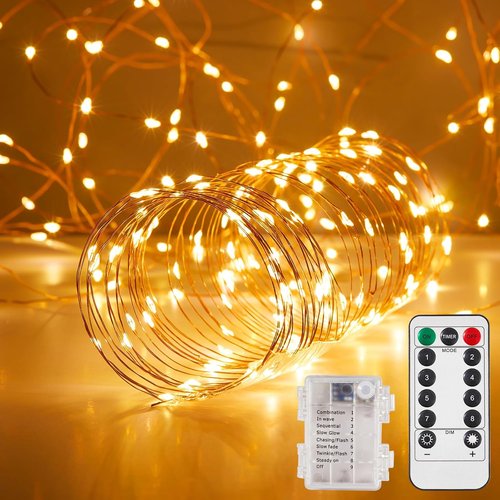 Ariceleo Outdoor String Lights - 65.6 Ft LED Warm White Fairy Lights with Remote & Timer | Waterproof for Parties & Weddings